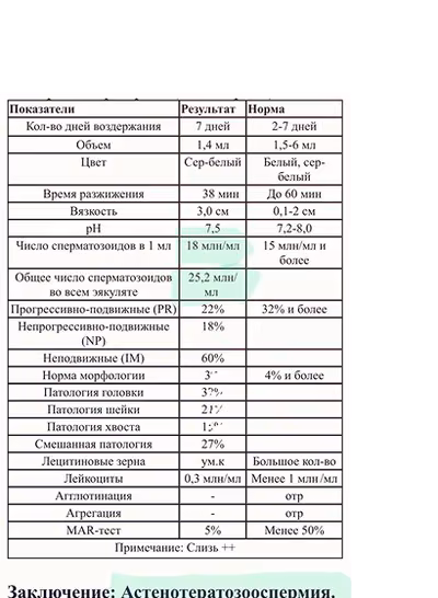 Кейс 2: спермограмма от 22 января 2025 года после курса